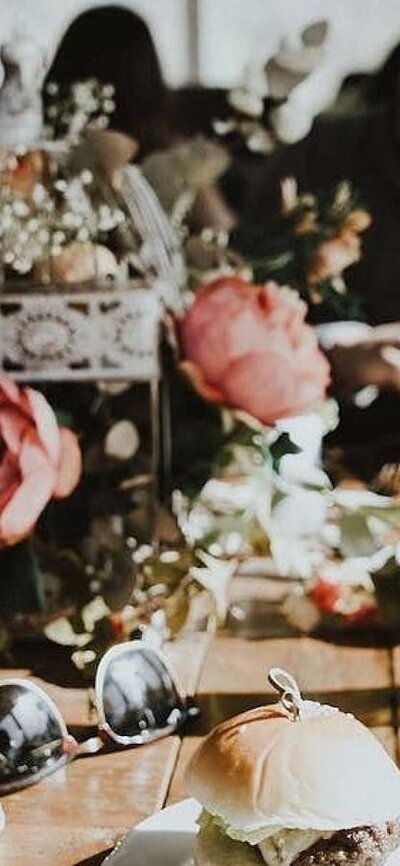 Table set with flowers and truffle dishes