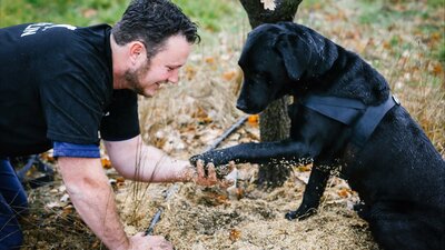 Dog and farmer with the truffle