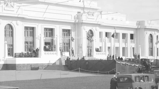 Historic black and white image of Old Parliament House