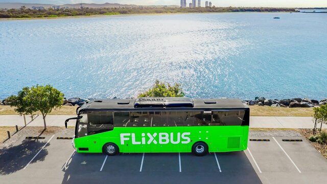 Flixbus parked near water
