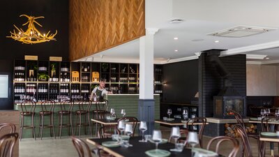 The interior of a new and modern cellar door and restaurant.