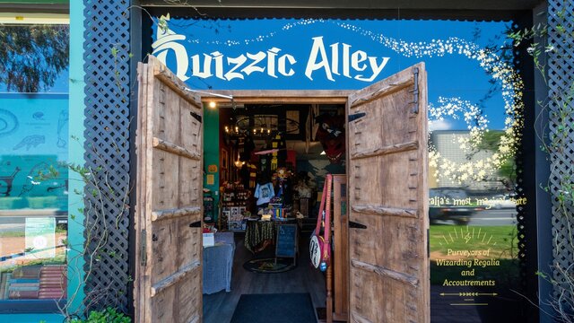 The entrance to a Harry Potter themed store.