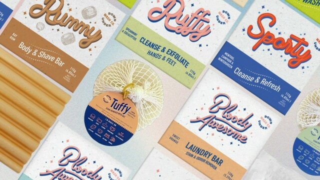 Colourful retro style packaging of laundry and health products