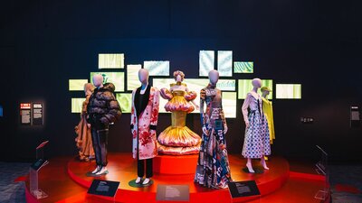 A line up of colourful outfits