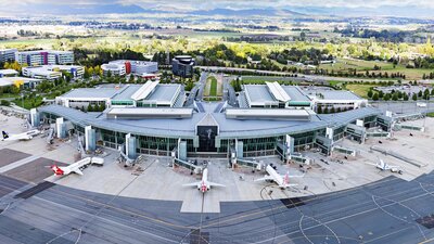 A wide shot of the Canberra Airport