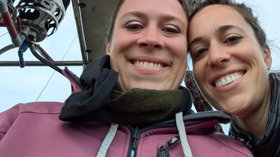 Natalie and Brittany Haas enjoying a balloon ride while in Canberra to perform at the National Folk Festival 2026