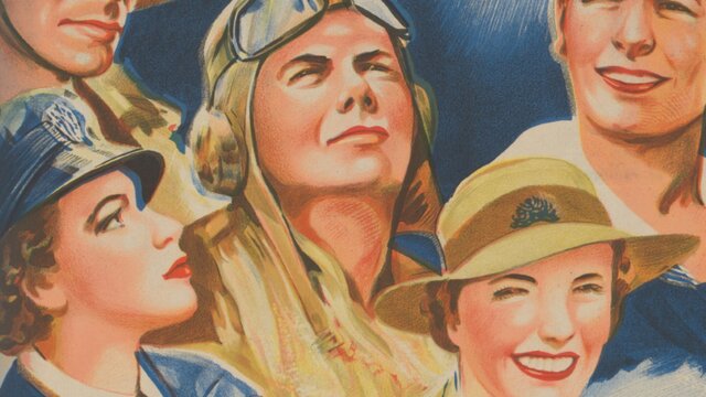 Service men and women in a painting
