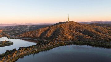 An aerial view of Telstra Tower and Black Mountain.
