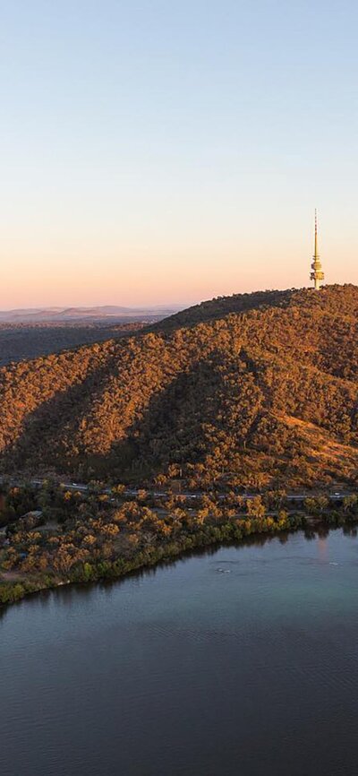 An aerial view of Telstra Tower and Black Mountain.