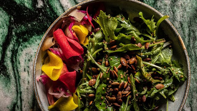 A plate of salad served at restaurant Monster Kitchen and Bar, located in NewActon.