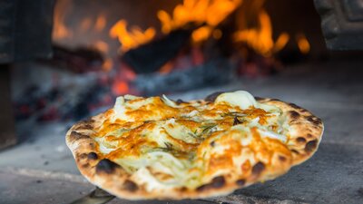 Flat bread in a wood-fired oven at Four Wines Vineyard.