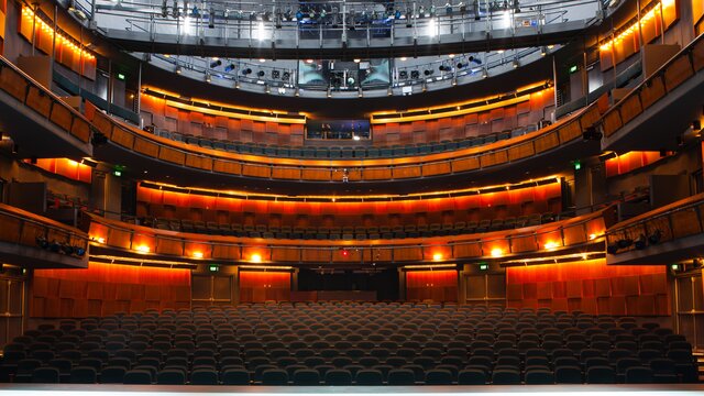 Canberra Theatre Centre stage facing out towards illuminated seating.