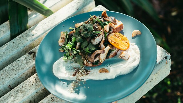 A plate of food served at Cafe Stepping Stone.