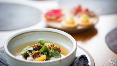 A fine dining dish served at Aubergine in Griffith.