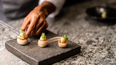 Artistically plated dish at Raku restaurant