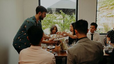 Group dining at a restaurant