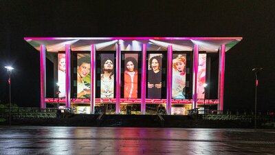Illuminations projected on the National Library of Australia building