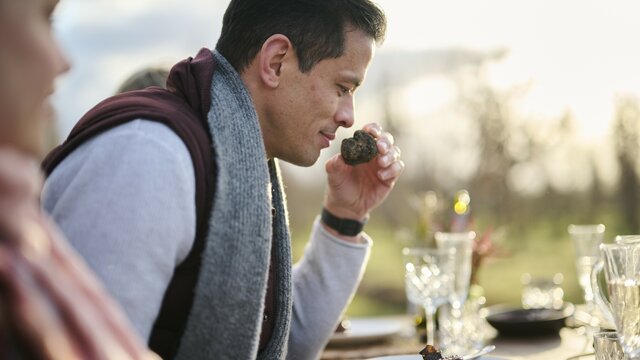 Man sniffing a truffle