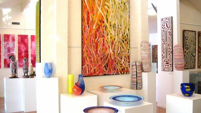 Large, contemporary Aboriginal art paintings and artworks in the Aboriginal Dreamings Gallery.