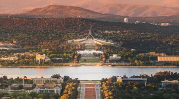 A wide view of Canberra from a mountain