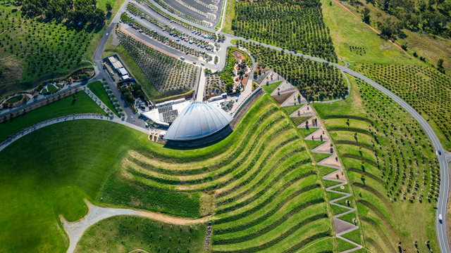 A drone shot of National Arboretum Canberra.